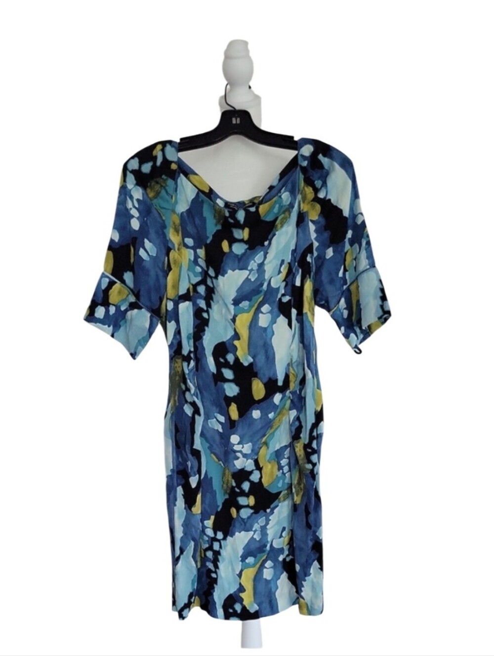 Diane Von Furstenberg Silk Abstract Blue Yellow Midi Dress NWT Size 14